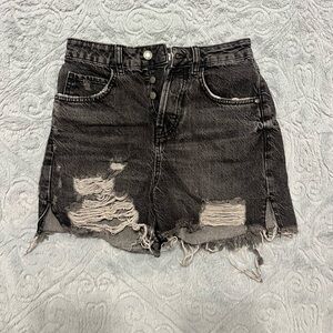 Zara Charcoal Distressed Jean Shorts